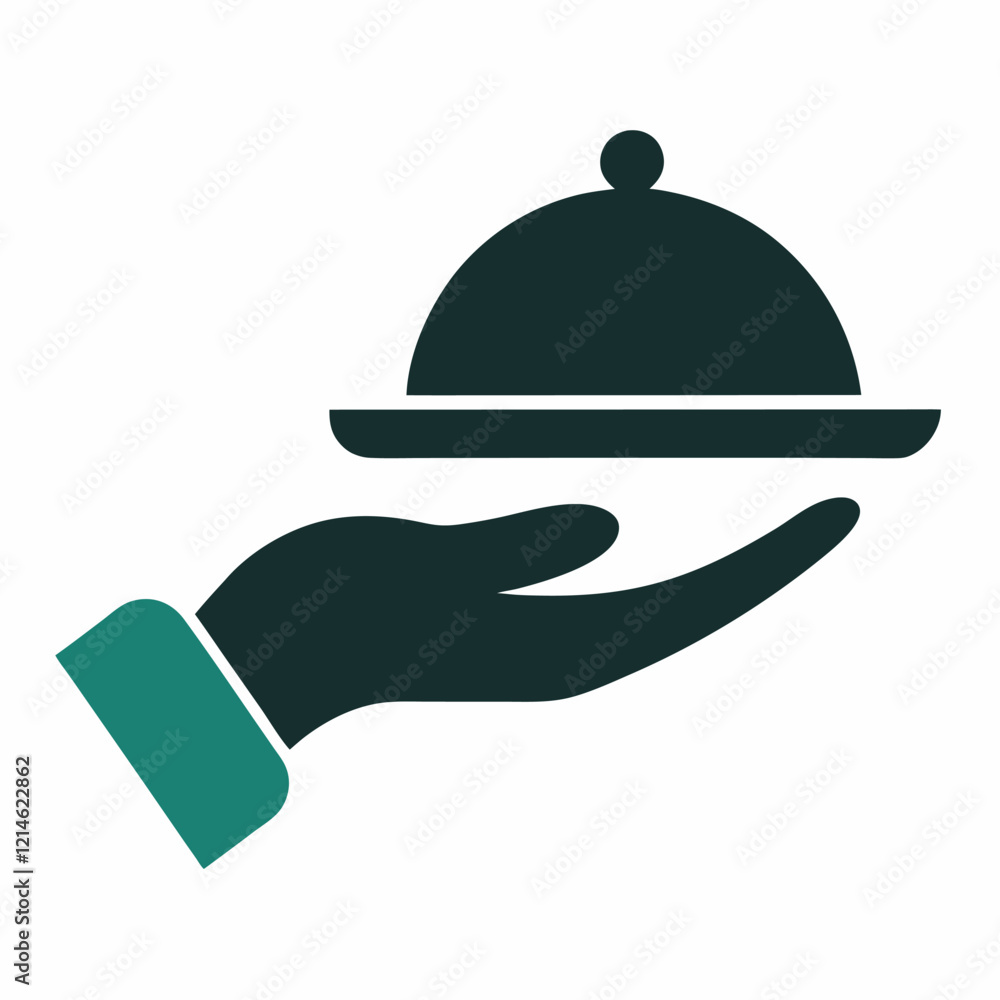 Vector icon of human hand with a tray on white background. Vector icon of human hand with a tray on white background.