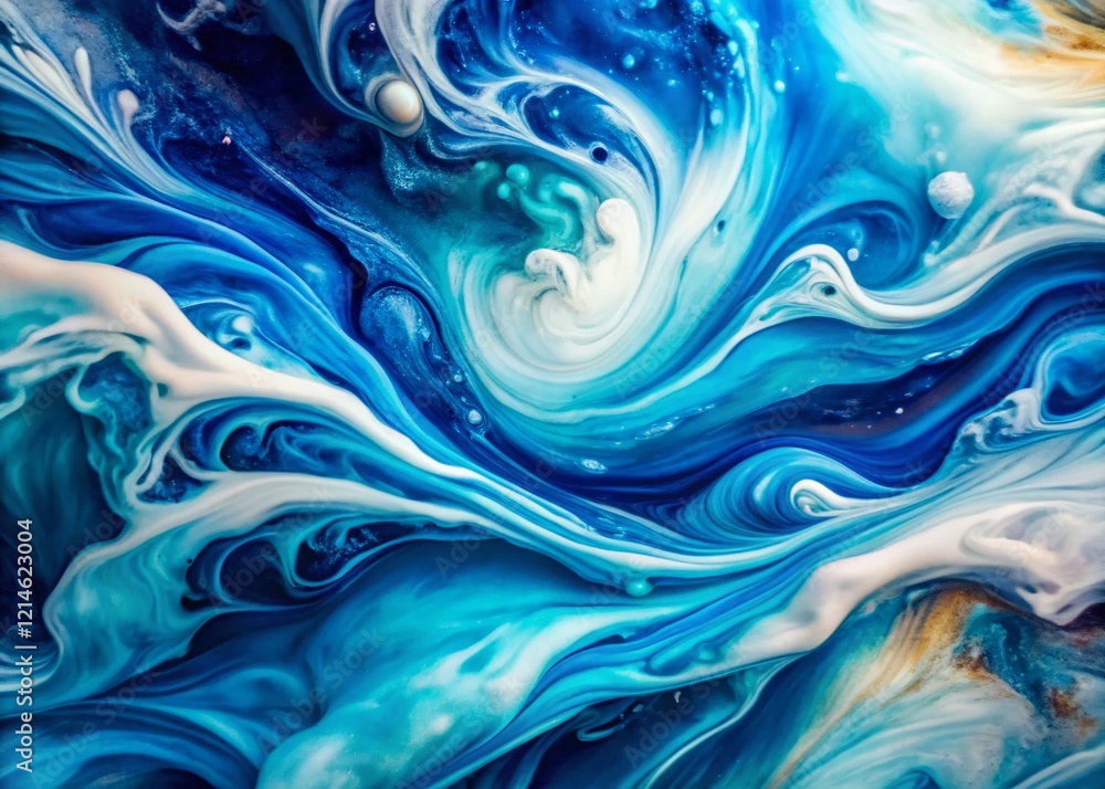 Fototapeta premium Abstract Fluid Art Background: White and Blue Wave Liquid Design