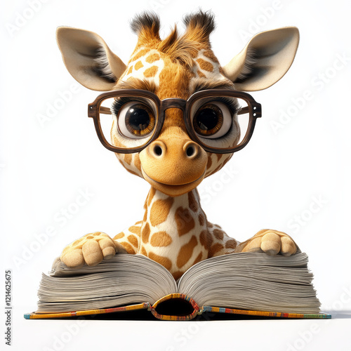 An adorable cartoon giraffe wearing oversized glasses  photo