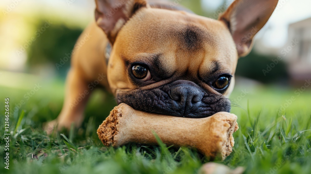 Dog Chewing on Bone in Natural Backyard Light Dog Chewing on Bone in Natural Backyard Light