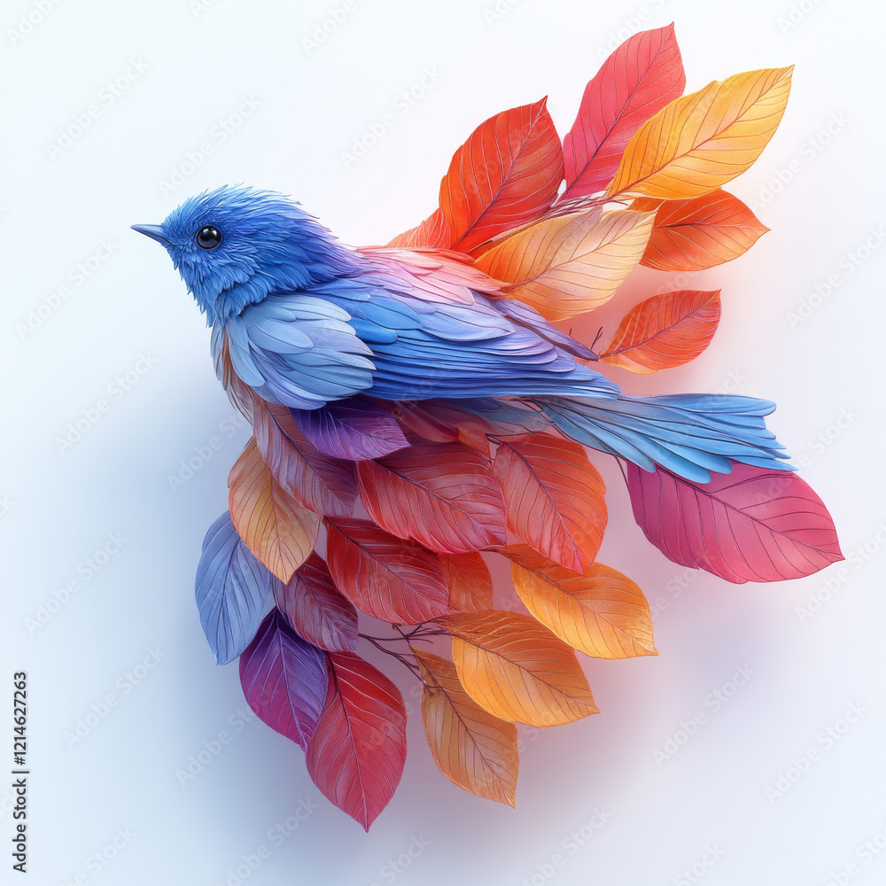 Obraz premium A bird with wings made entirely of multicolored leaves