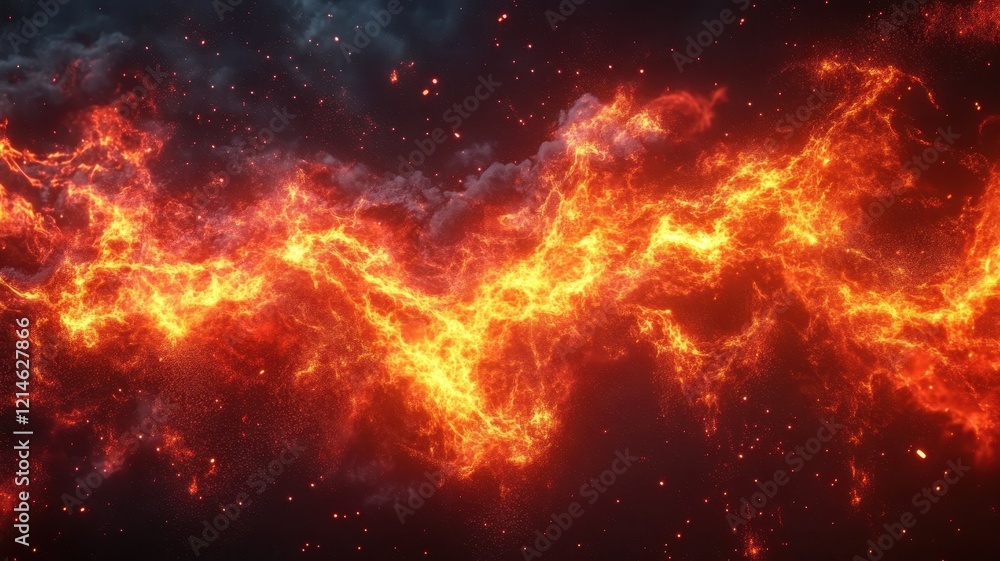 Explosion bursting from center with glowing flames abstract background digital art fiery environment dynamic view