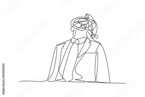 Simple Continuous line drawing of Tired employees continue line. critical thinking concept.