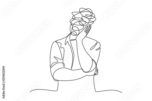 Simple Continuous line drawing of man thinks hard. Scribble illustration concept. critical thinking concept.
