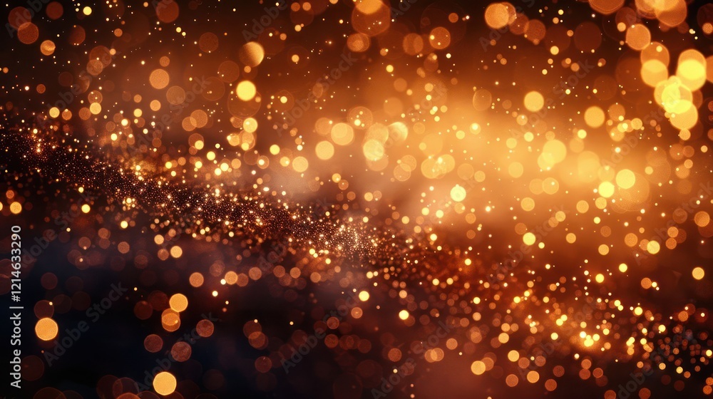Glimmering golden bokeh lights creating a magical atmosphere against a dark backdrop Glimmering golden bokeh lights creating a magical atmosphere against a dark backdrop