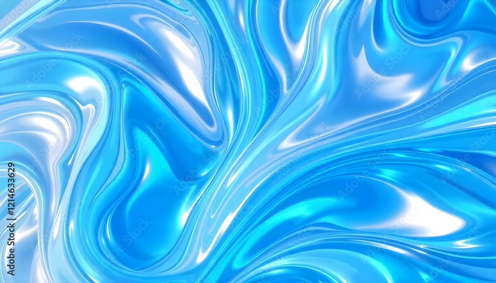 Abstract flowing blue and white liquid with smooth curves and glossy finish creating a fluid motion background Abstract flowing blue and white liquid with smooth curves and glossy finish creating a fluid motion background