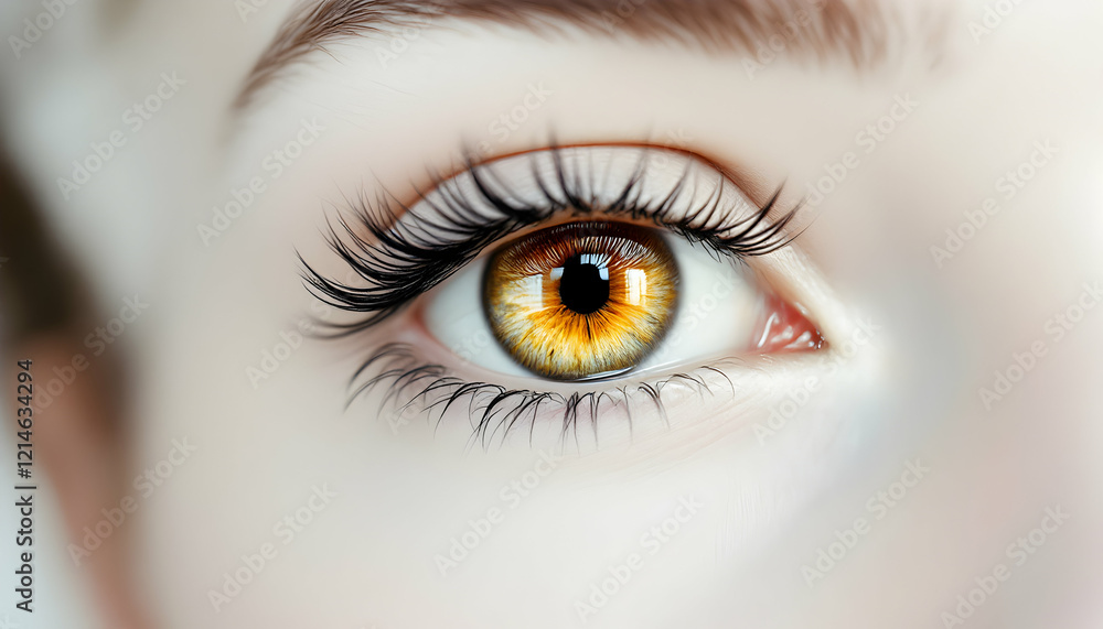 A detailed close-up view showcasing a single eye with golden hues and long lashes natural photography style A detailed close-up view showcasing a single eye with golden hues and long lashes natural photography style