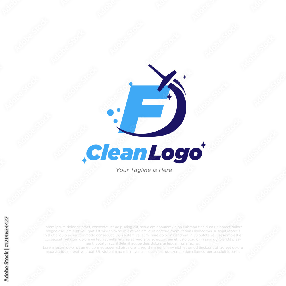 Letter F with windows cleaning logo and swoosh Letter F with windows cleaning logo and swoosh
