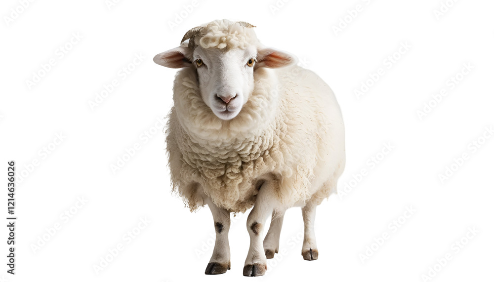 A white sheep with thick fur faces the camera
A white sheep with thick fur faces the camera