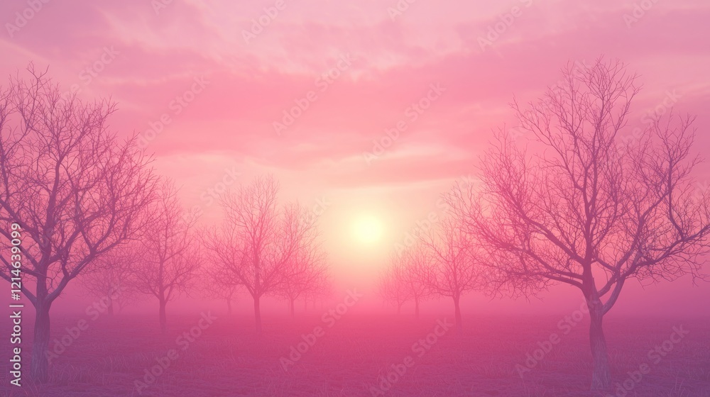 Serene Sunrise in Cinematic Orchard: Luminous Pinkish Dawn Illuminates Glistening Branches in Farmland Cold - Ultra-Detailed Rural Landscape Photography Serene Sunrise in Cinematic Orchard: Luminous Pinkish Dawn Illuminates Glistening Branches in Farmland Cold - Ultra-Detailed Rural Landscape Photography