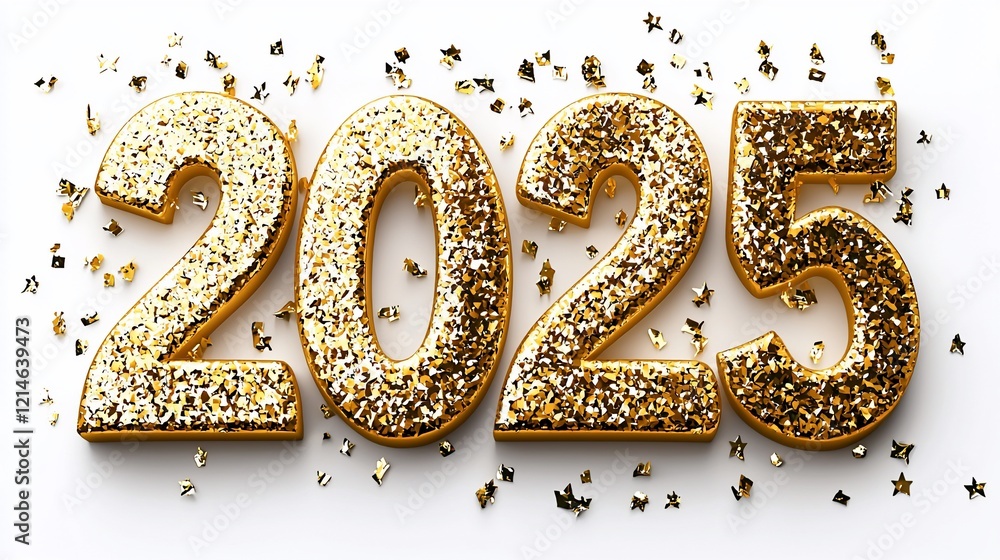 Glittery gold 2025 New Year's numbers. Glittery gold 2025 New Year's numbers.