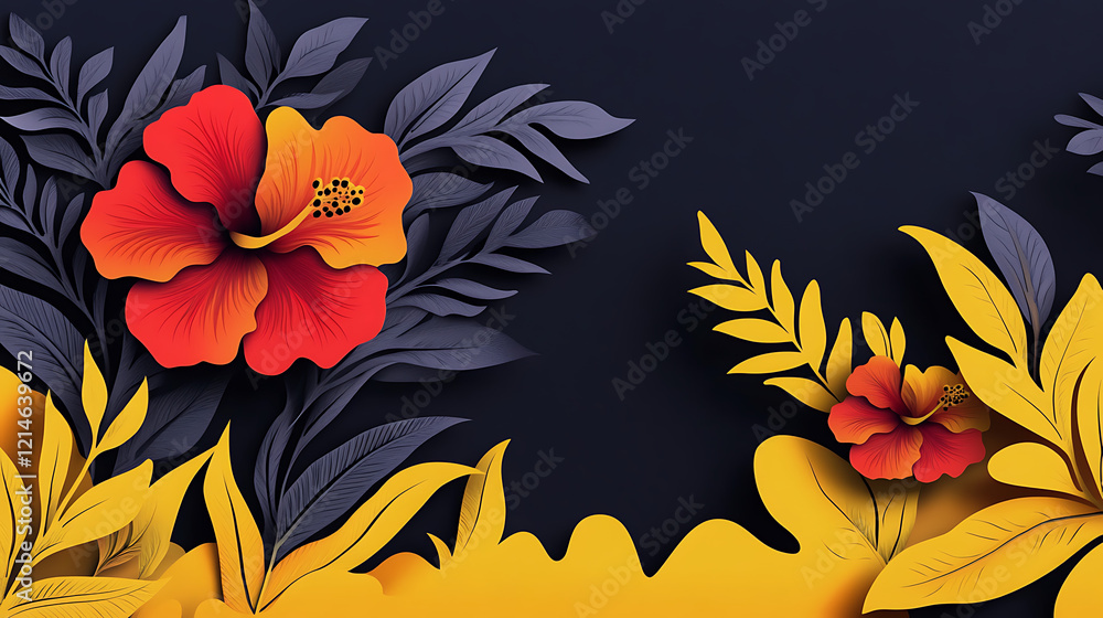 Tropical floral in paper art style and pastel color tropical green leaf paper cut concept design Tropical floral in paper art style and pastel color tropical green leaf paper cut concept design