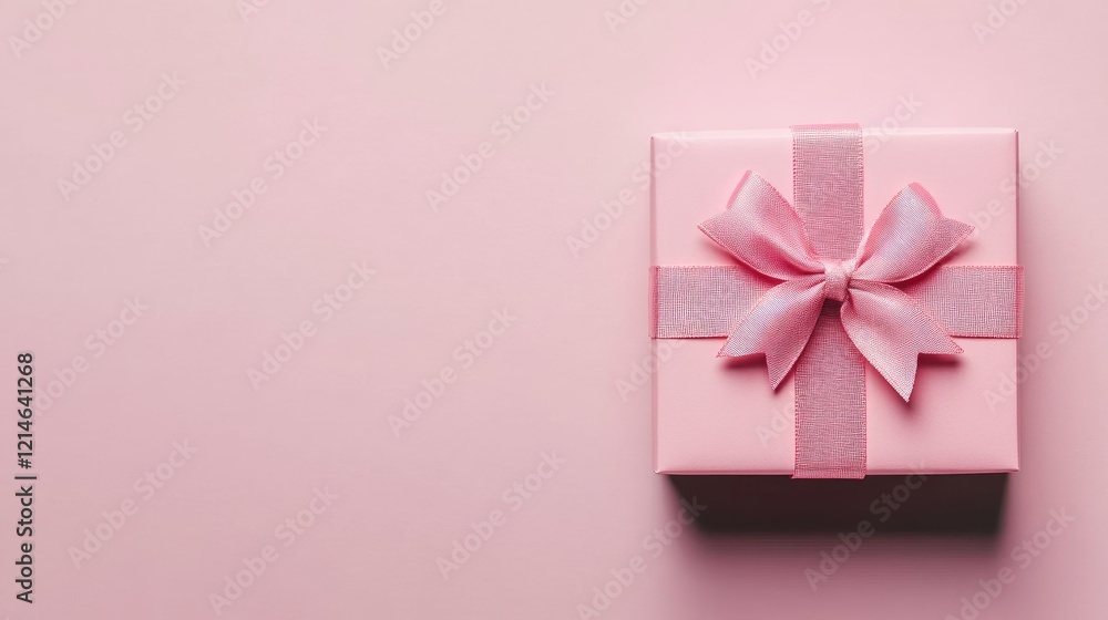Square pink gift box with a decorative ribbon, perfectly isolated on a bright white backdrop Square pink gift box with a decorative ribbon, perfectly isolated on a bright white backdrop