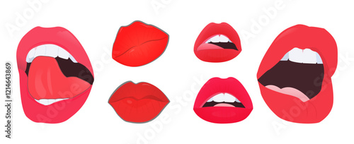 Set of mouth or lips illustrations, various expressions, suitable for various creative and professional applications. isolated on white background
