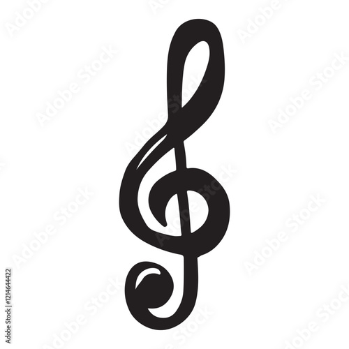 Treble clef in black isolated on white background. Hand drawn vector sketch illustration in doodle vintage line art style. Music creation, abstract icon, logo design, silhouette drawing, song writing