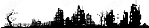 Vektor Silhouette Skyline Stadt - Katastrophe und Zerstörung der Gebäude -Design Element Ebene - Dystopisches Panorama 