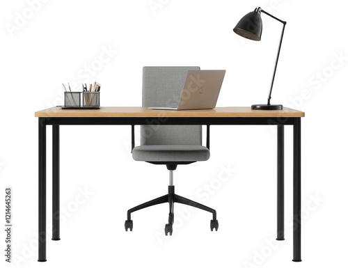 Office desk with lamp table isolated on transparent or white background