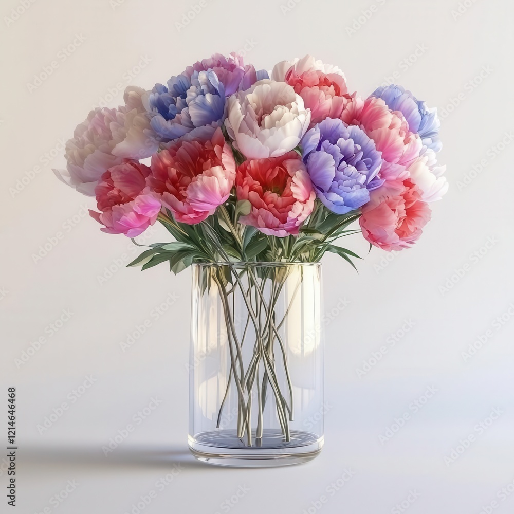 Obraz premium Transparent Glass Vase with Minimalist Peony Arrangement 3D Render