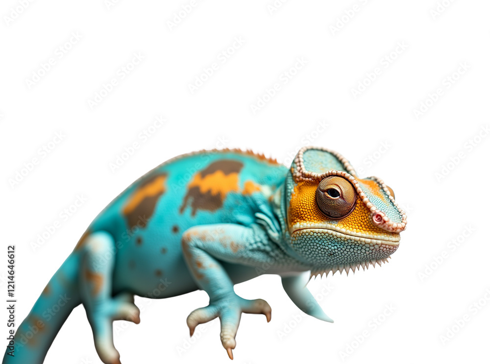 Obraz premium Close-Up of Vibrant Blue and Yellow Chameleon on Branch