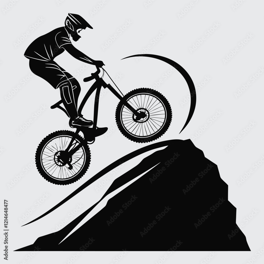 Fototapeta premium A mountain biker jumping over a rock image silhouette vector art and illustration