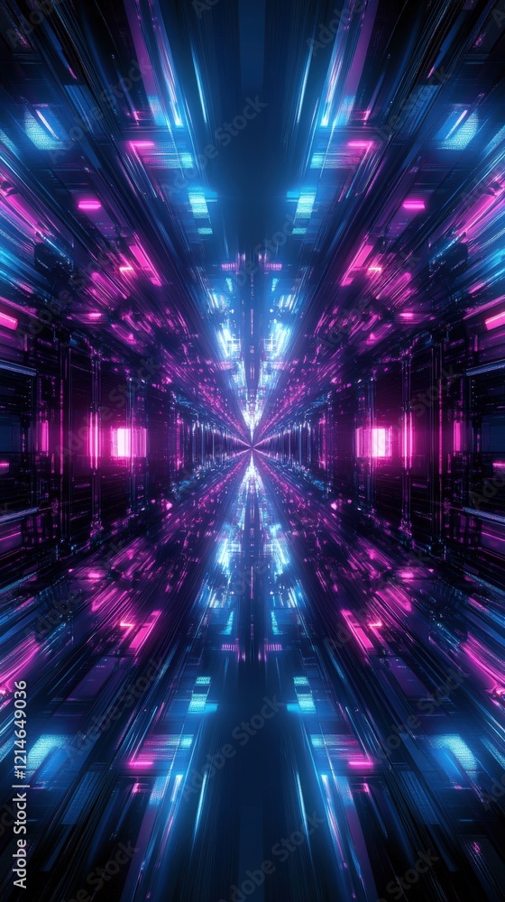 Obraz premium Futuristic neon glass reflections in pink and blue