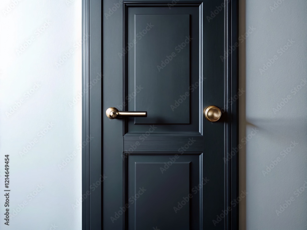 Slightly Open Black Door with White Handle - Isolated White Background Stock Photo Slightly Open Black Door with White Handle - Isolated White Background Stock Photo