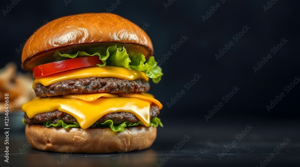 Side view of a Burger in the Vibrant Background Side view of a Burger in the Vibrant Background