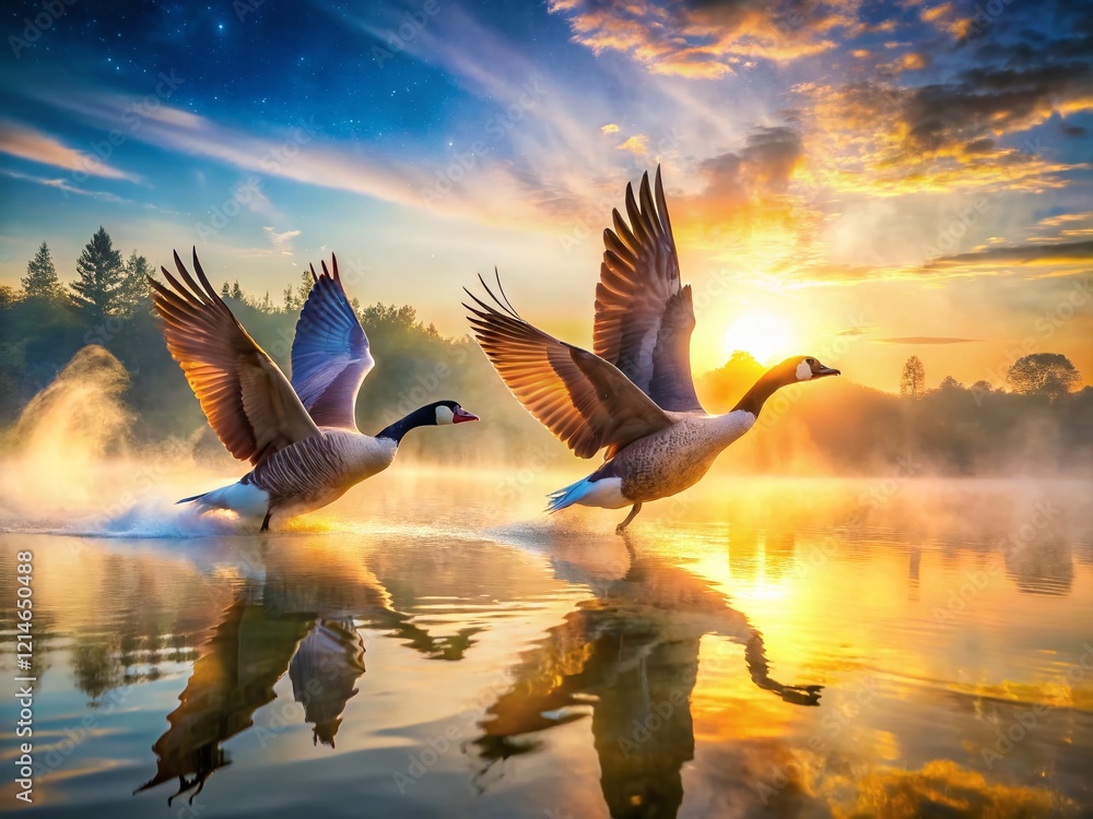 Fototapeta premium Slow Motion Geese Wings Double Exposure - Nature Flight Photography