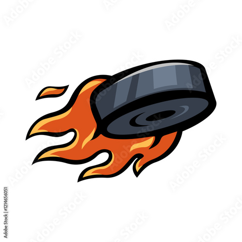 Fire Hockey Puck Mascot Logo Cartoon Illustration Vector