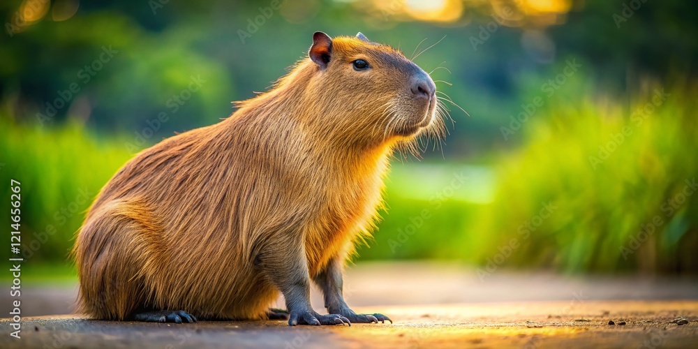 Solitary Capybara: A Documentary-Style Stock Photo of an Isolated Rodent on a Clean Background Solitary Capybara: A Documentary-Style Stock Photo of an Isolated Rodent on a Clean Background