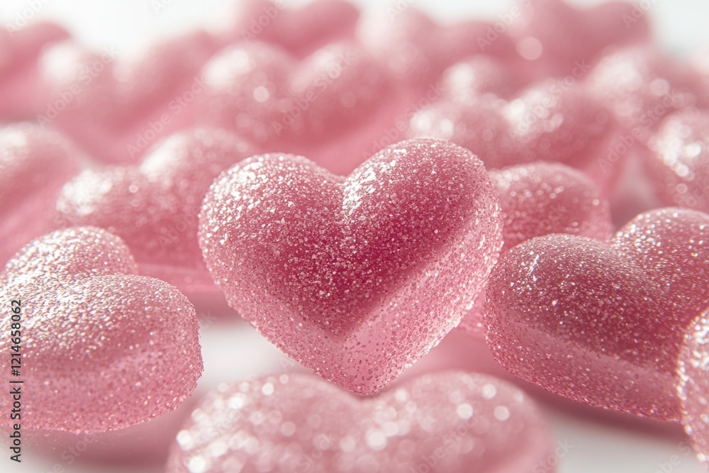 Obraz premium A close-up shot of a stack of pink gummy hearts