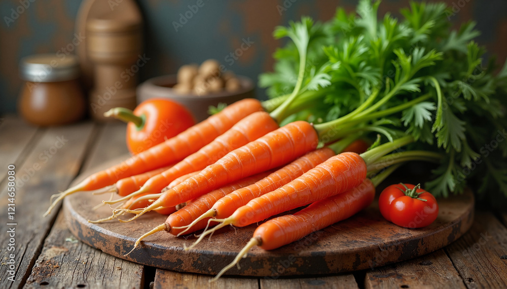 Fresh organic carrots on wooden board for healthy cooking and food photography Fresh organic carrots on wooden board for healthy cooking and food photography