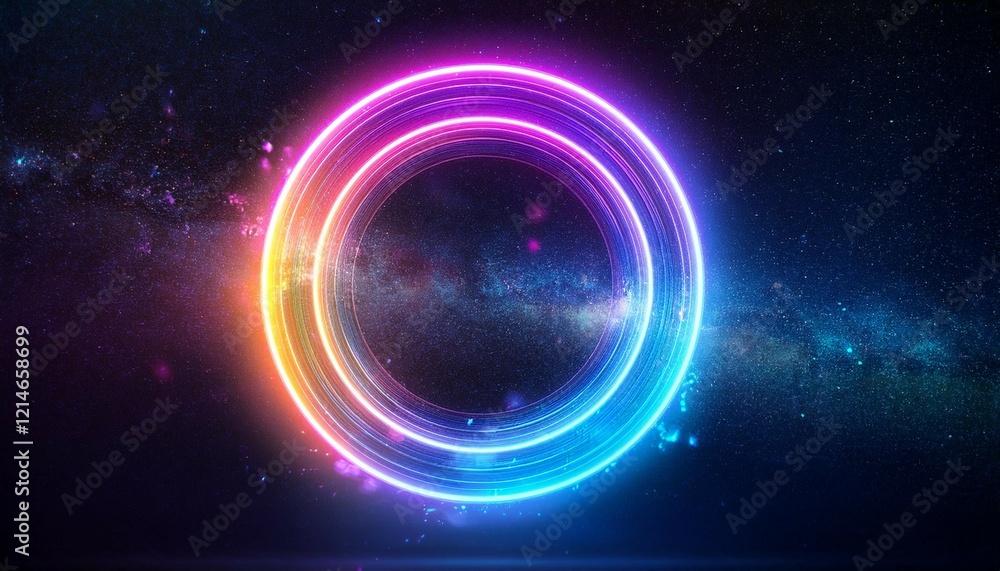 glowing ring of neon colored light against a dark space background glowing ring of neon colored light against a dark space background