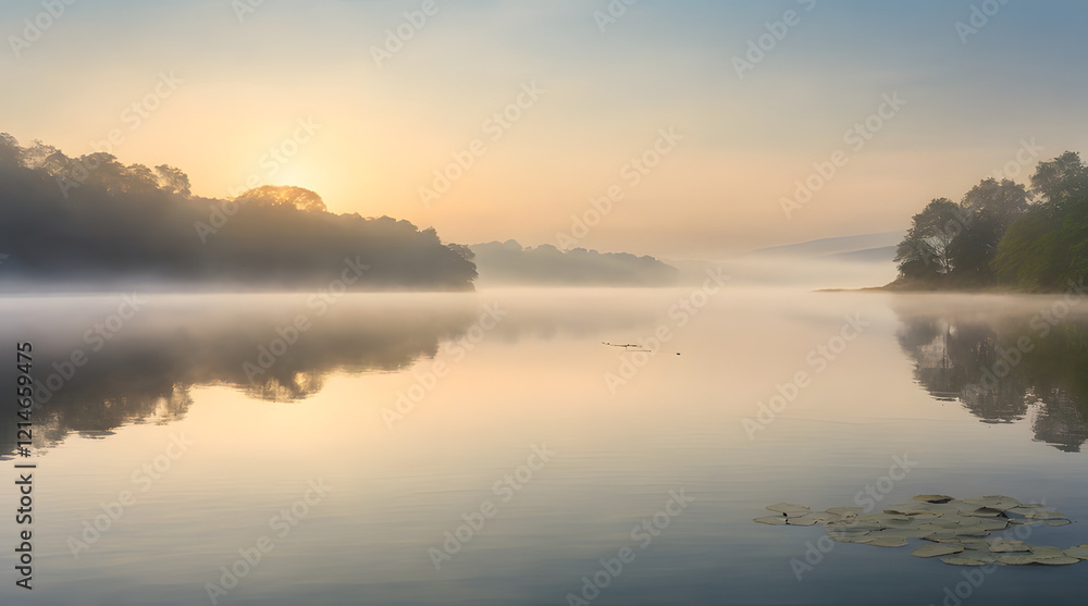 Sunrise Over a Misty Lake Sunrise Over a Misty Lake