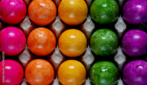 Fotografía Top view of a collection of colorful Easter eggs