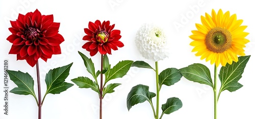 Wallpaper Mural Four different flowers on a white background Torontodigital.ca