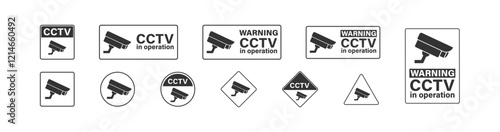 CCTV camera icon. Video set flat banners on white background. Securiti technology system isolated vector illustration