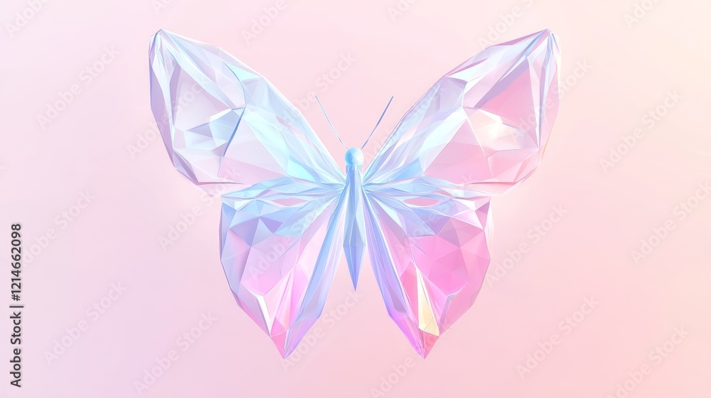 Geometric Elegance: Ultra-Detailed Low-Poly Faceted Butterfly in Pastel Pink and Blue with Symmetrical Wing Details Geometric Elegance: Ultra-Detailed Low-Poly Faceted Butterfly in Pastel Pink and Blue with Symmetrical Wing Details