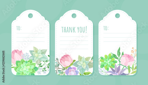 Succulent Tag Design with Fleshy Green Plant and Flora Vector Template