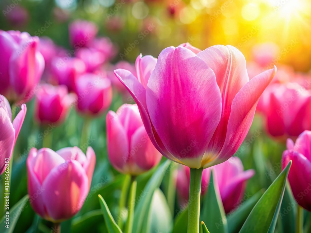 Spring Garden Delight: Blooming Pink Tulips in Soft Focus Spring Garden Delight: Blooming Pink Tulips in Soft Focus