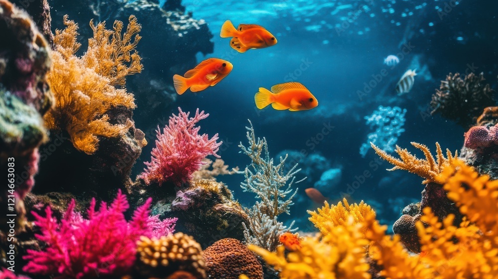 Fototapeta premium Vibrant Coral Reef with Colorful Fish Underwater