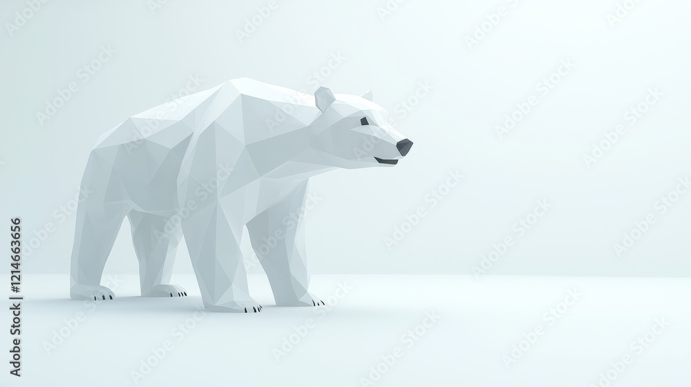 Fototapeta premium Arctic Elegance: Low-Poly Stylized Polar Bear in a Minimalist Landscape
