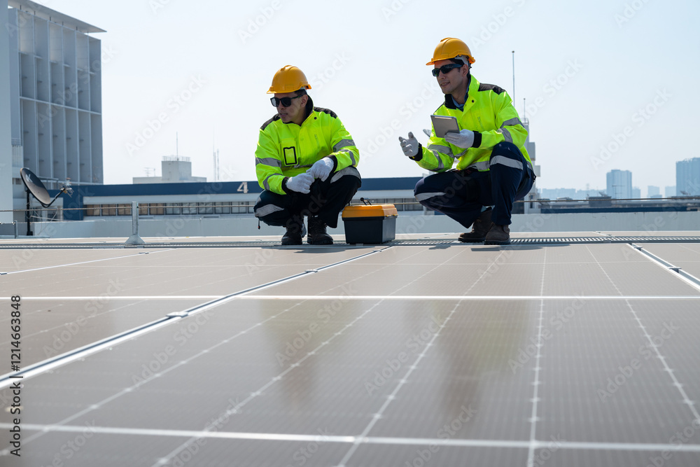 custom made wallpaper toronto digitalYoung engineer in uniform sits on a solar farm, clean energy