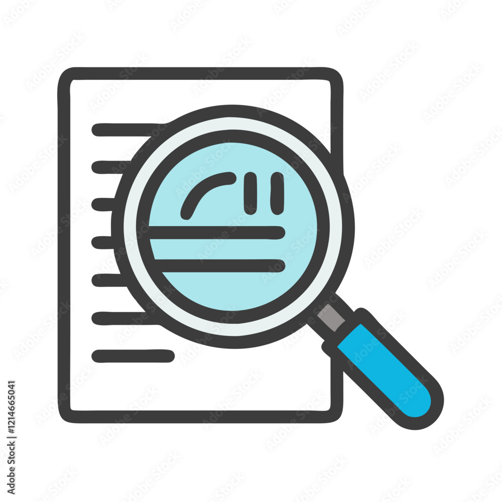 Colorful illustration of a document with a magnifying glass on a white background Colorful illustration of a document with a magnifying glass on a white background