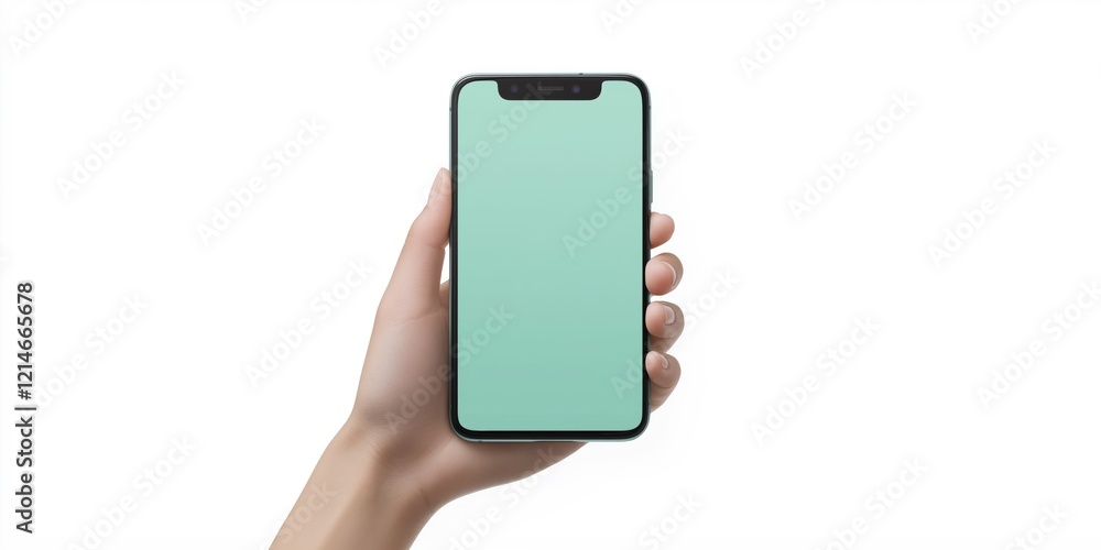 Modern smartphone with green blank screen in hand Modern smartphone with green blank screen in hand