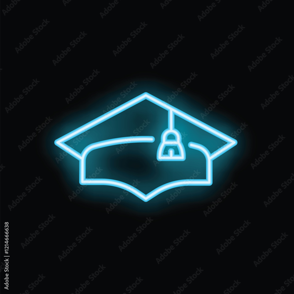 Φωτογραφία Blue neon sign depicting a graduation hat, symbolizing academic achievement and