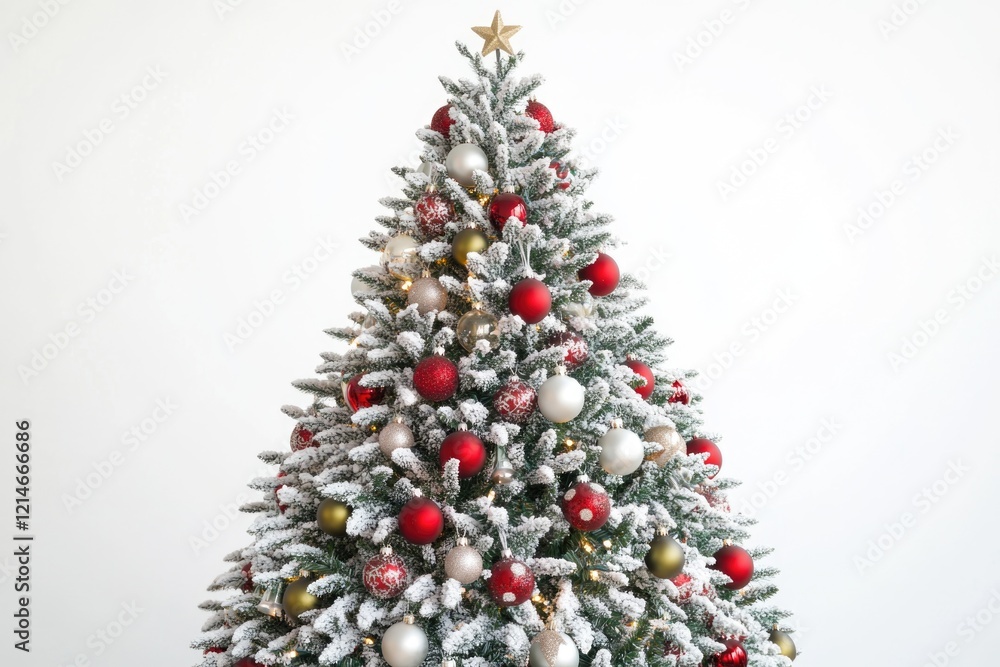 A beautifully decorated Christmas tree with red and white ornaments A beautifully decorated Christmas tree with red and white ornaments