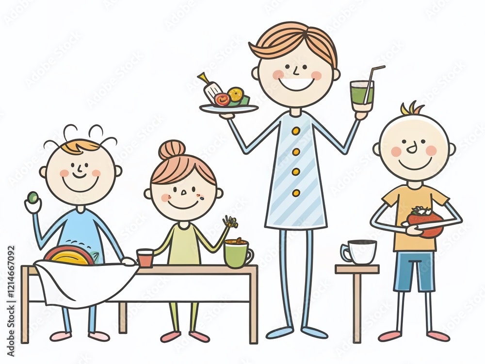 Stick Figure Family: Daily Life Activities & Interactions - Stock Photo Stick Figure Family: Daily Life Activities & Interactions - Stock Photo