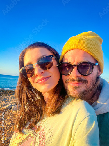 portrait of a happy couple on the beach