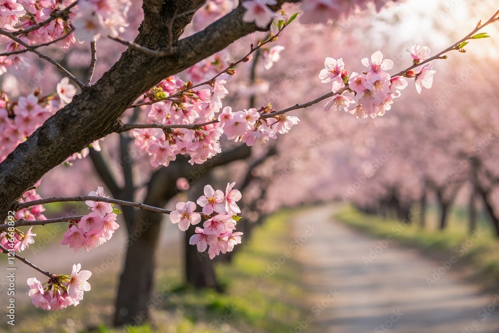 Blooming Cherry Tree in Spring - Pink Blossoms and Copy Space Blooming Cherry Tree in Spring - Pink Blossoms and Copy Space